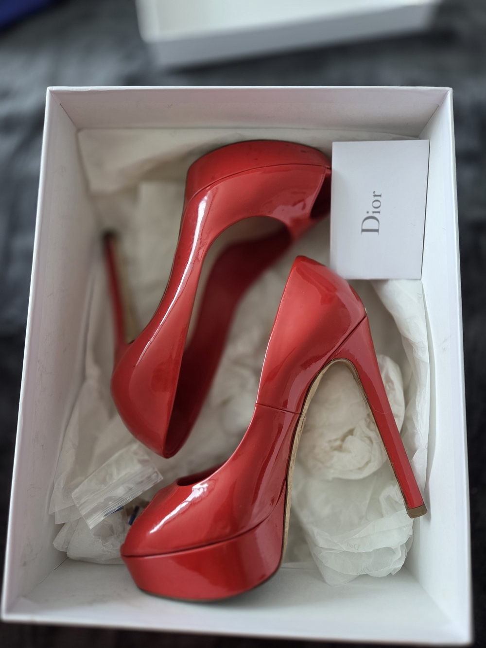 Dior Red Patent Peep-Toe Pumps - Picture 6 of 6